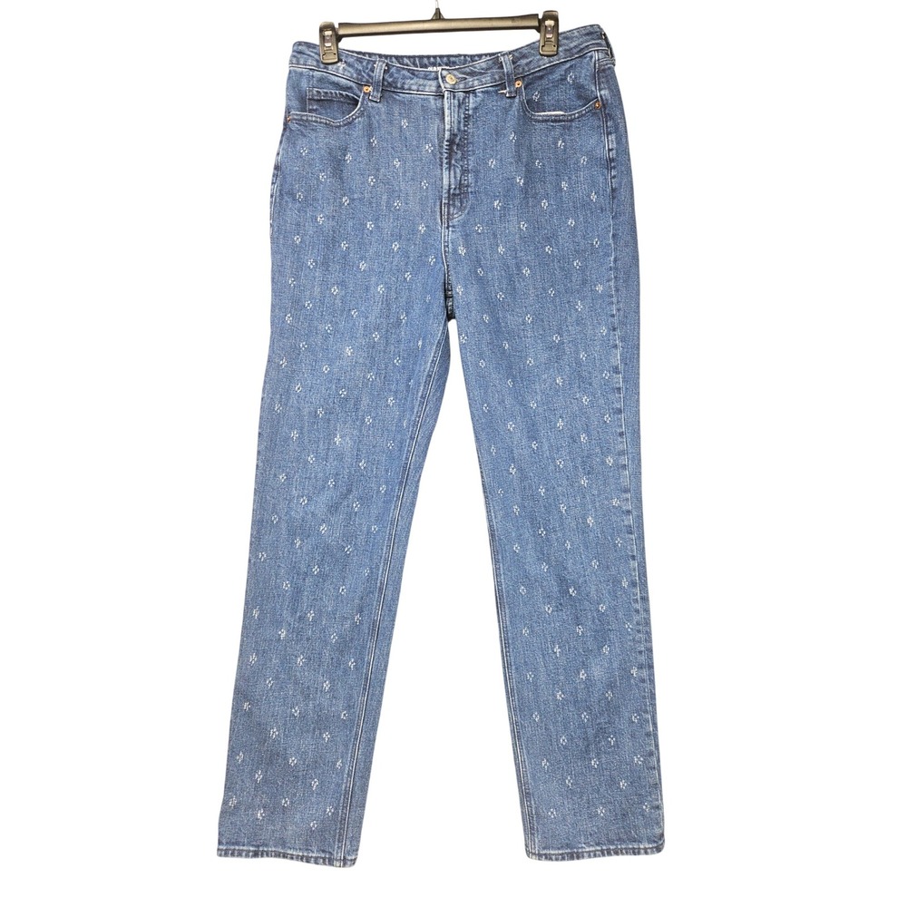 Old Navy Extra High-Rise Straight Embroidered Jeans Blue 16 Tall Secret Smooth